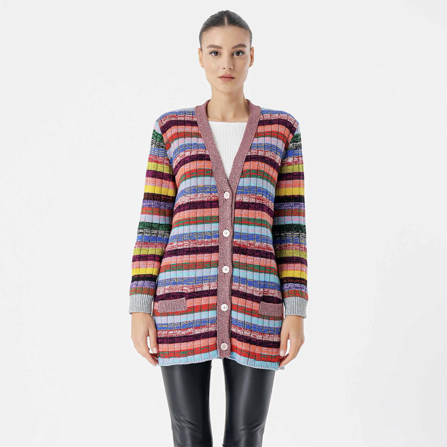 Gucci - Multicolor Lurex Knit Reversible Button Cardigan
